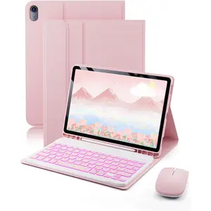 for iPad A16 11th / 10th Generation Case with Keyboard - 7 Color Change for iPad 10th Gen 2022 & 11th Gen 2025 A16 10.9/inch Cover - Built-in Pencil Holder with Mouse - Pink