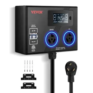 fathersdaygift VEVOR NEMA Splitter for Dryer and EV, 3-Color LED Indicator, 240V Smart Power Distribution, With NEMA 10-30 Plug, Two NEMA 10-30 Outlets, 3.4 in LCD Screen, Max 24A Dryer EV, Tested to ETL Standard