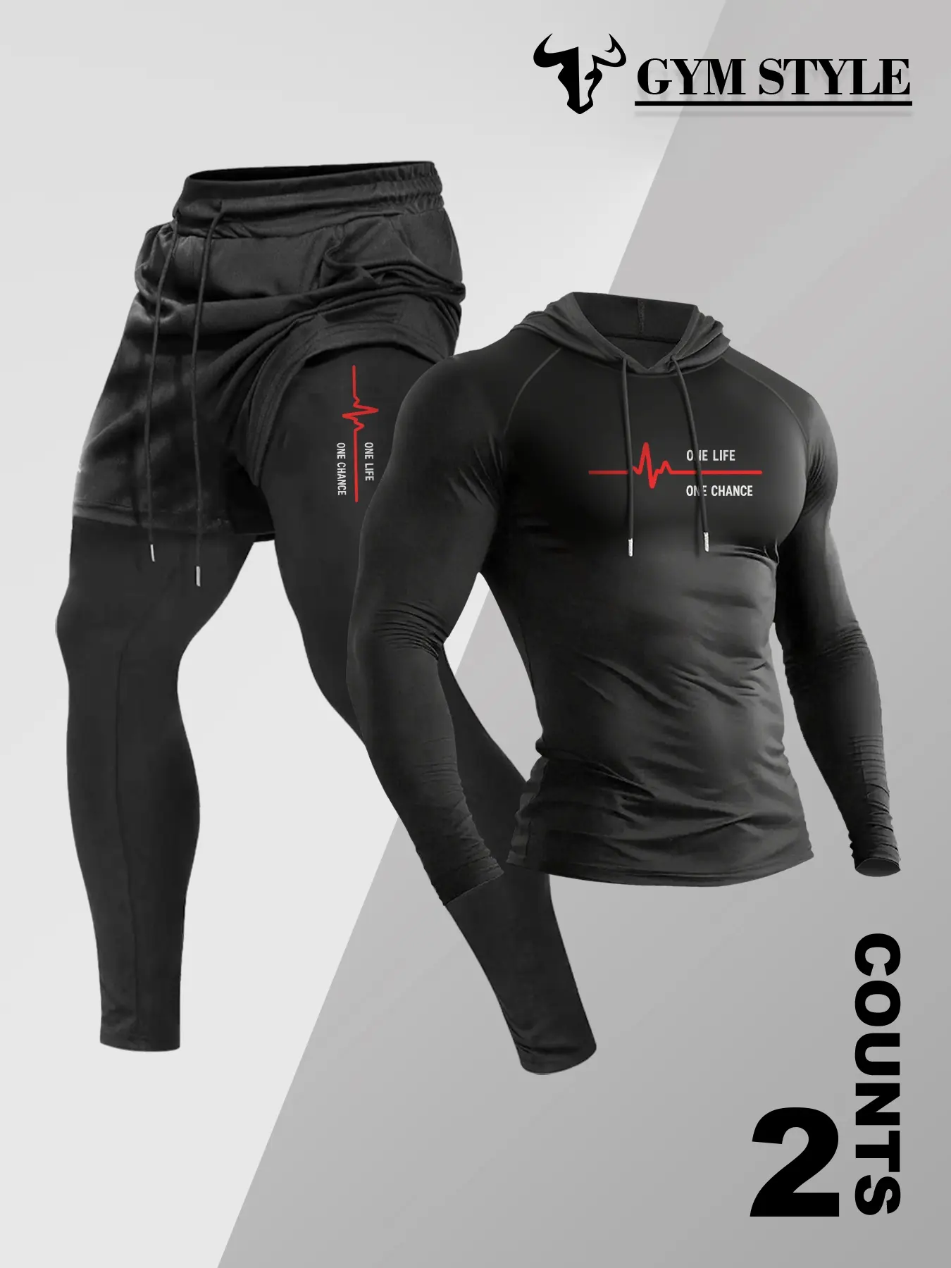 Men's Hooded Long Sleeve T-Shirt + Faux Two-Piece Pants Set, Outfit, Graphics, Casual Fall & Winter, Moderate Fabric, Fitted Style