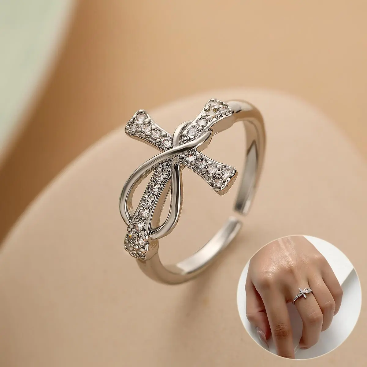 Elegant Adjustable Cross Ring - Minimalist Silver Tone Fashion Jewelry for girls