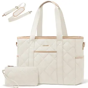 LOVEVOOK Tote Bag for Women, Quilted Puffer 15.6 Inch Laptop Handbag with Zipper, Large Lightweight Shoulder Bag