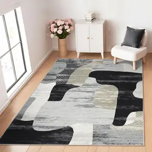 GARVEE 8x10 Washable Rugs Modern Abstract Contemporary Area Rug With Non-Slip Backing Ultra-Thin Stain Resistant Throw Carpet Non Shedding Floor Cover For Living Room Bedroom Office Playroom,Grey