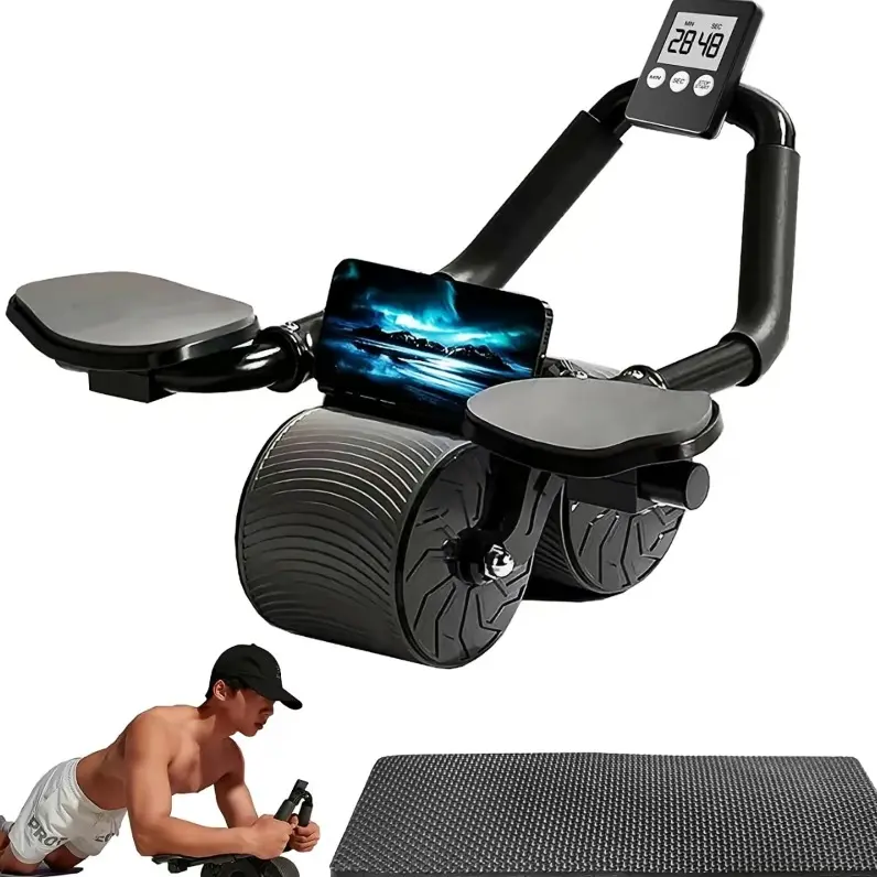 Summerwins Functional Ab Roller Wheel - Core Training Fitness Equipment with Smart Rebound Dual-Wheel, Digital Timer, Phone Holder, Eco-Friendly Build for Abdominal Workouts