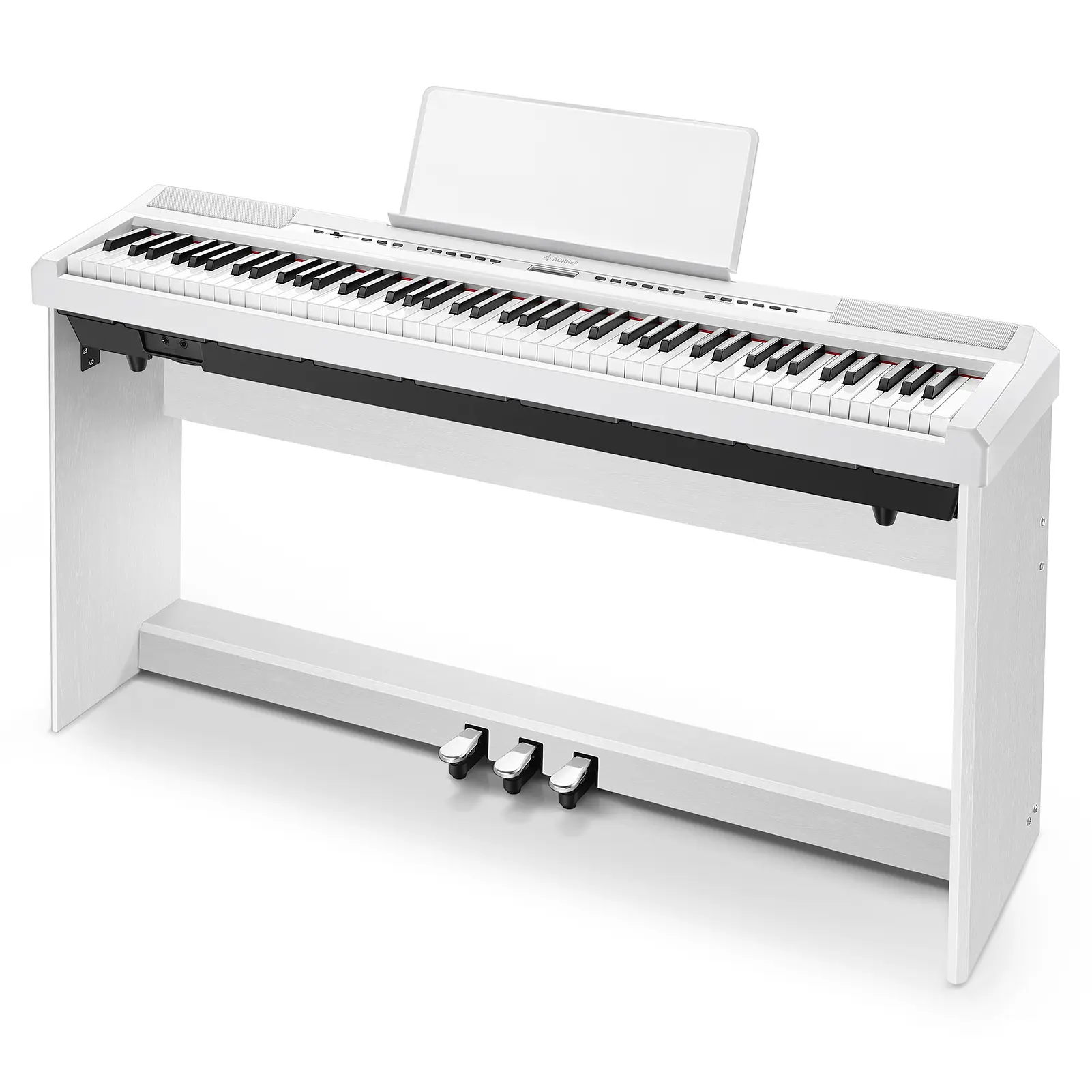 Donner DEP-20 88-Key Portable Weighted Digital Piano Keyboard for Children, with Adjustable Touch Response, Furniture Stand, 3-Pedal Set, MP3 Player for Creating, White