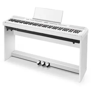 Donner DEP-20 88 Key Portable Weighted Digital Piano Keyboard, Electronic Piano with Furniture Stand & 3-Pedal Set, White