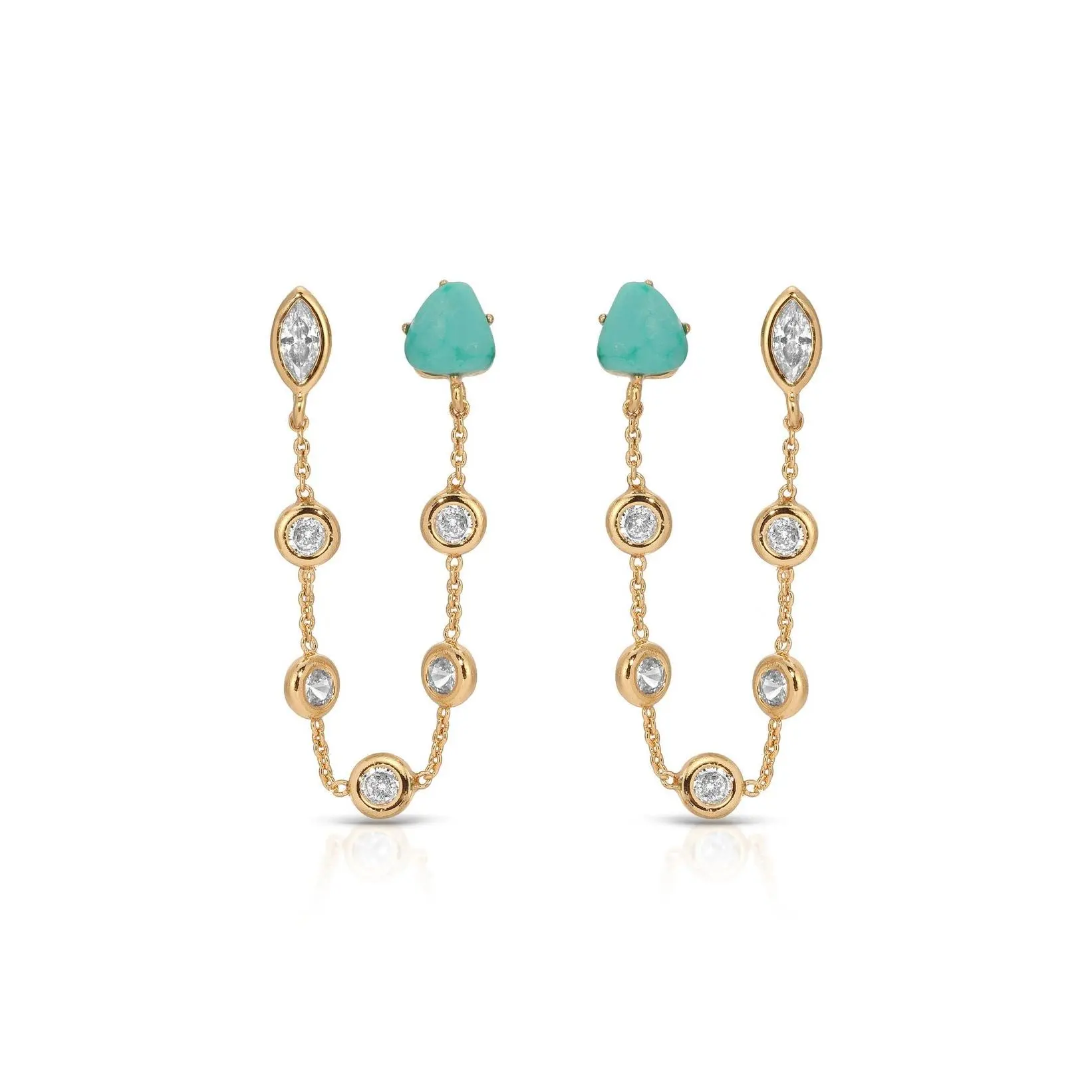 Double Piercing Turquoise Earrings