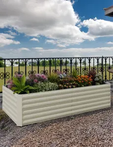 Gaomon 8x4ft Size Tall Depth Galvanized Raised Garden Bed Kit, Beige Deep Root Elevated Planting Box for Vegetables, Flowers, Outdoor Large Metal Planter, Elevated Planting Boxes
