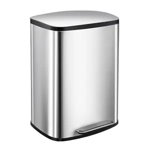GARVEE 50 Liter Kitchen Trash Can with Lid, 13 Gallon Step Trash Can Featuring Foot Pedal, Inner Liner, Soft-Close Lid, and Brushed Stainless Steel Design for Kitchen, Living Room, and Office Use