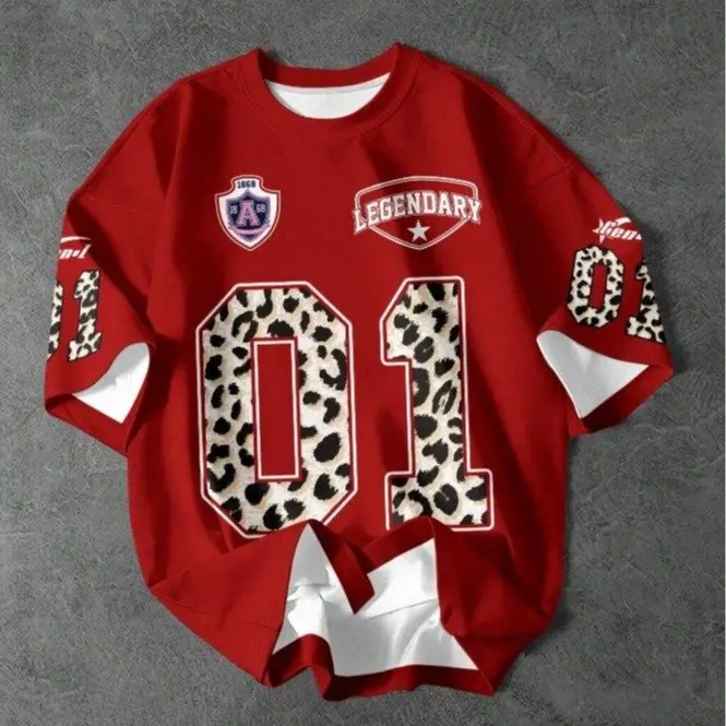 Leopard Number 01 Legendary Graphic Jersey Shirt Unisex Red Football Streetwear Oversized Tee