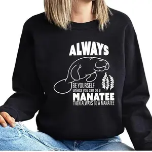 Manatee Sweatshirt, Manatee Awareness Month Hoodie, Seaworld Long Sleeve Tees, Ocean Animal Gift, Sea World Gift, Manatee Support Sweatshirt Casual Cotton Crewneck Fit