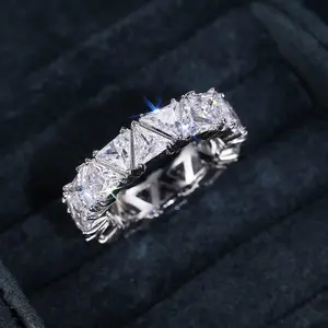 Eternity Ring Wedding Bands 14K Silver Plated Row Cubic Zirconia Triangle Shape Wedding Diamond Band Rings Jewelry for Women (US Size 6-9)