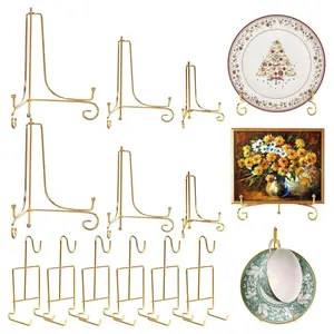 6 Pcs 3 Size Gold Plate Stands for Display, 4 6 8 Inch Plate Holder & 6 Cup and Saucer Display Stand for Displaying Picture Frames, Book, Card, Mug Organizer, Bowl, Decorative Plates, Tablet and Art - Home Improvement.