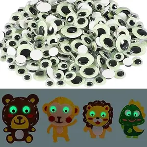 300Pcs Googly Wiggle Eyes Self Adhesive, Glowing in Dark Wiggle Eyes for Craft Sticker Sparkle Googly Eyes for DIY Decoration 6 mm 8 mm 10 mm 12 mm