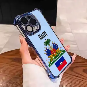 Haiti Flag pattern Design With Multi-Colored Border Suitable for Aesthetic Electroplated TPU Casing For iphone 17 16 15 14 13 12 11 PRO PLUS MAX AIR Samsung S26 Four Corners Anti-Fall Transparent Casual Soft Silicone Phone Cases High-end durable  L1726