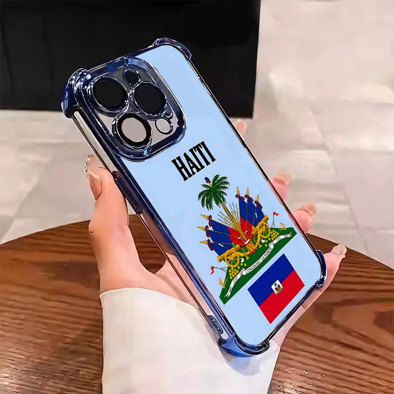 Haiti Flag pattern Design With Multi-Colored Border Suitable for Aesthetic Electroplated TPU Casing For iphone 17 16 15 14 13 12 11 X XS PRO PLUS MAX AIR Four Corners Anti-Fall Transparent Casual Soft Silicone Phone Cases High-end durable SN05
