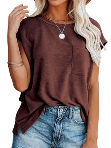 Summer New Loose Sleeveless T-Shirt for Women, Simple Solid Color Round Neck Slim Fit Everyday Casual Top with Pockets, Versatile Back Vest