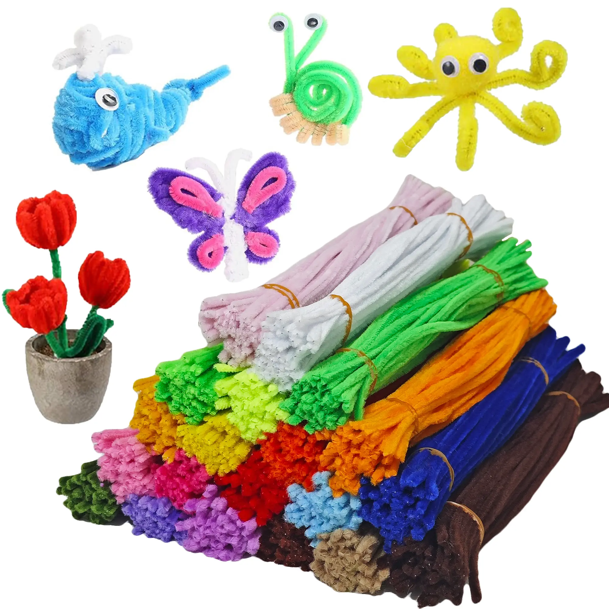 1000 Pcs Pipe Cleaners Assorted 20 Colors 12 Inch Chenille Stems Bulk for Kids Art DIY Crafts Projects Decorations Soft Flexible Random Color