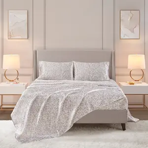 360 Stand Taupe Leopard Print Satin Sheet Set - Twin Size (66x96x0.13 in), Wrinkle-Free, Glamorous, Silk-Like Texture, Luxury Bedding, Silky Satin Bed Sheets, Soft Bed Sheets