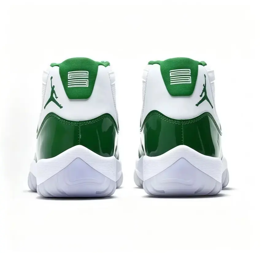 High-Top Retro Basketball Shoes White Green Patent Leather Breathable Cushioning Streetwear Sneakers