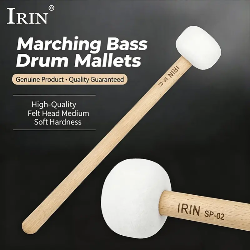 Wooden Drum Mallet with Soft Velvet Head, Wooden Handle Percussion Tool, Ideal for Military Drums, Bass Drums, Gongs, 31.5*5*5cm