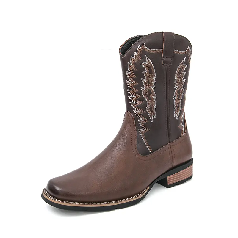 Botas Vaqueras para Hombre Estilo Occidental con Bordados, Punta Afilada Antideslizante, Suela Gruesa, Bota Corta Duradera Estilo Clásico Retro Cowboy Boot Western Embroidered Boots,square toe men Leather boots for men work boots Design Classic