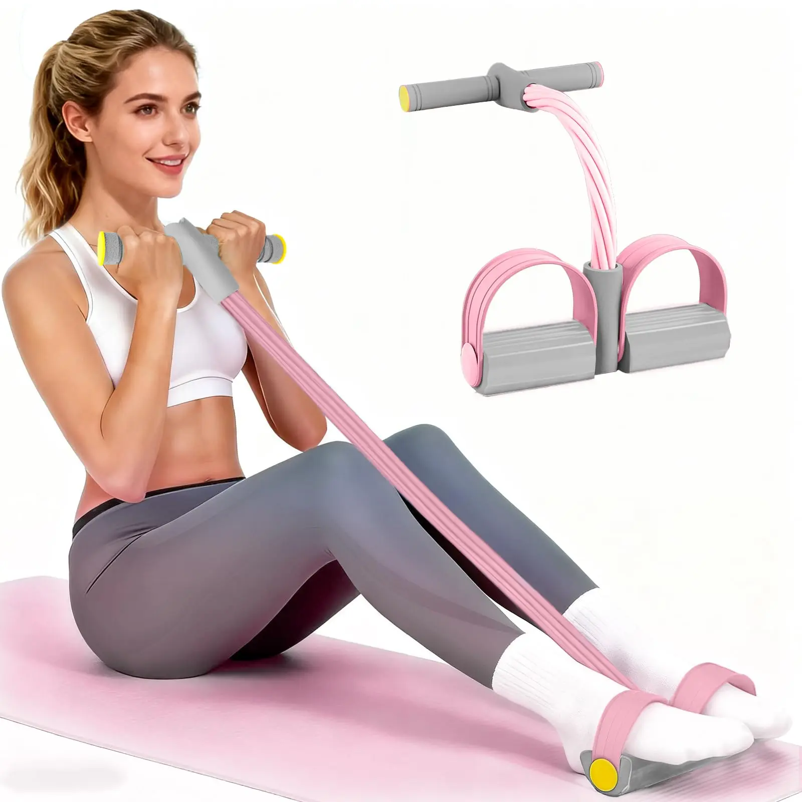 Pedal Resistance Bands Handles  Tensioner Multi-Functional Household Fitness Yoga Abdominal Strengthening Elastic Band Tension Rope Sit-Up Assistive