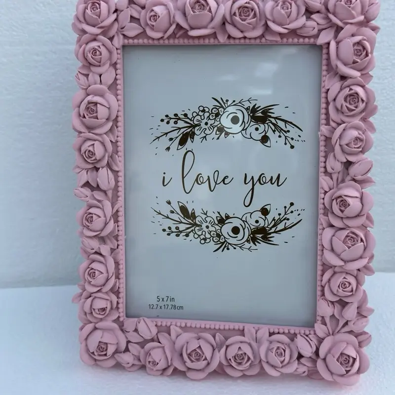 7" x 5" Picture frame Ceramic 3D pink  rose Vintage Looking Photo Decor