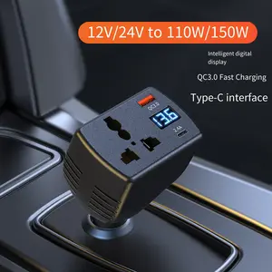12V to 110V: A Magical Transformation! 150W Car Power Inverter—Supports QC3.0 & PD Fast Charging with a Universal Outlet. Compact Body, Immense Power.