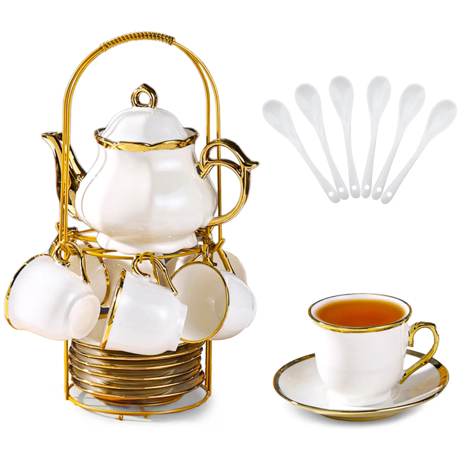 20-Piece Classic Porcelain Ceramic Tea Cup Set with Handles - Traditional Elegant Kitchenware for Tea Lovers & Hosts, Offering Versatility for Everyday Use & Special Occasions, 20 Pieces
