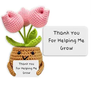 Handmade Decorative Artificial Tulip Flowers, Crochet Artificial Flowers, Crochet Artificial Indoor Potted Plant - Teacher Appreciation Gift - Thank You Gift for Teacher from Student