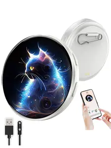 Anime Theme Pixel Screen Digital Badge, Smart Electronic Backpack Tag, Fashion Button Display Photo Name Label, Perfect Gift for Anime Lovers