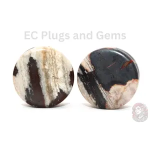 Double-Flare Body Jewelry Plugs in Genuine African Zebra Stone with Bold Black, White, and Gray Striations for a Comfortable, Secure Fit - Sold as a Pair, Available in Multiple Sizes