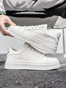 Mens Classic White Sneakers | Breathable Chunky Sole Shoes | Versatile Student & Casual Style Walking Shoes