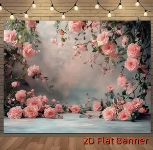 1pc Blush Pink Polyester Flower Backdrop Cloth - Soft, Elegant Banner with Vibrant Roses, Green Foliage, Ideal for Weddings, Photography, Birthday Decor (Home & Festive Party Supplies)