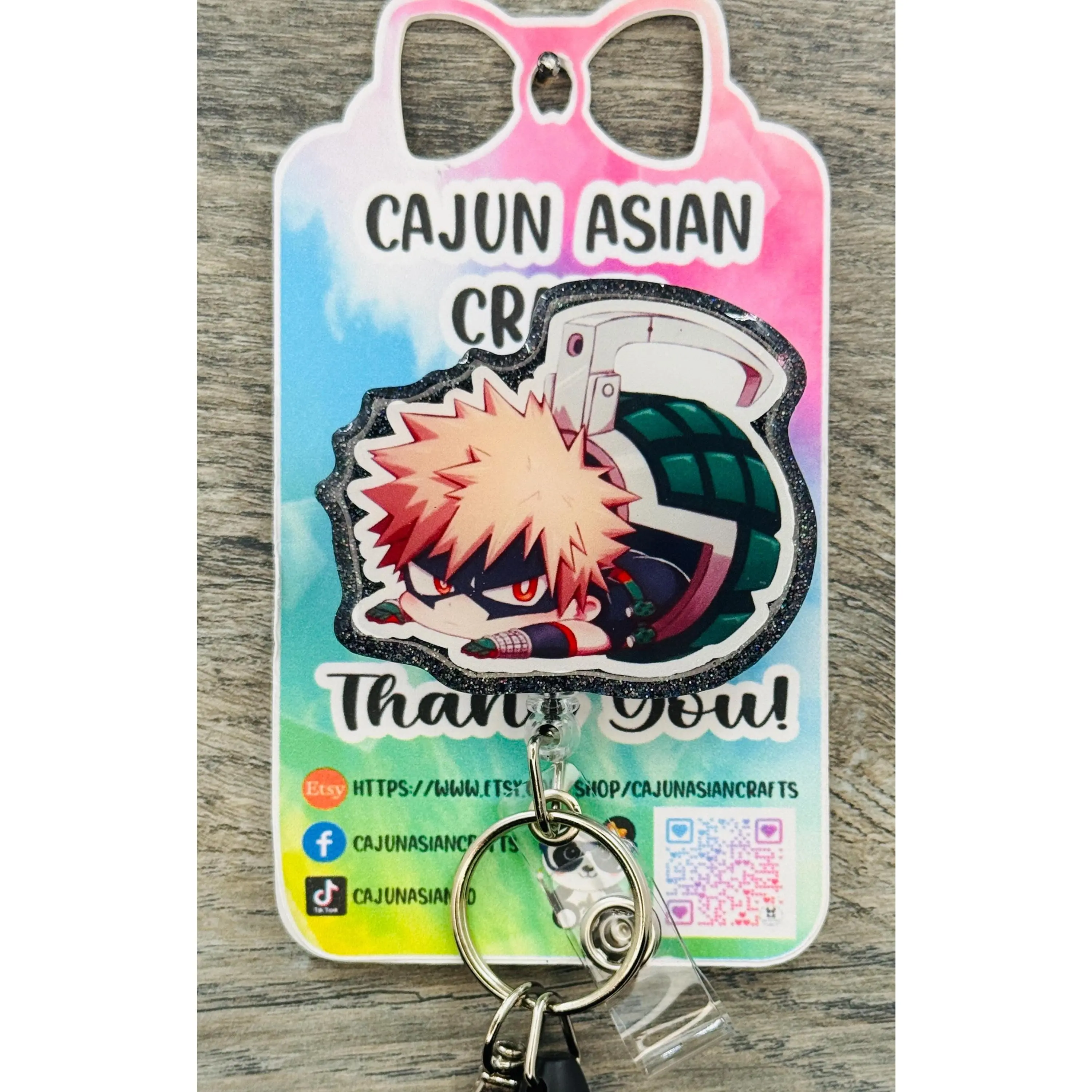 MHA Baku-Bomb Inspired Anime Badge Reel/ID Clip Retractable-(Alligator, Belt, MRI Safe, Carabiner Clips) & Non-Retractable Clips