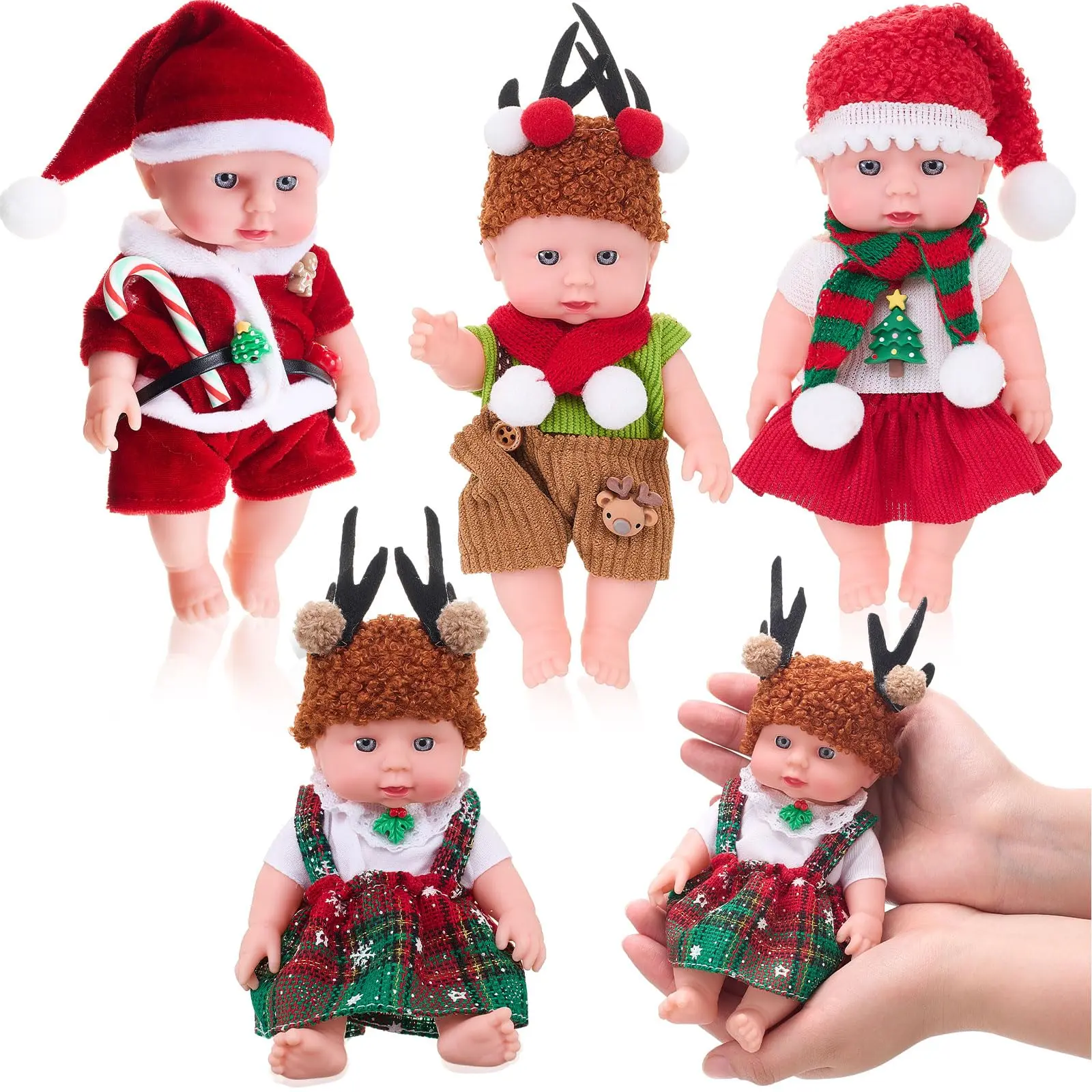 Christmas Mini Reborn Doll Vinyl Full Body Lifelike Dolls  with Weighted Cloth  Gifts for Little Girls  Christmas Party Favors Christmas Stocking  Christmas Tree Decor Creative Birthday Festival Gift Idea