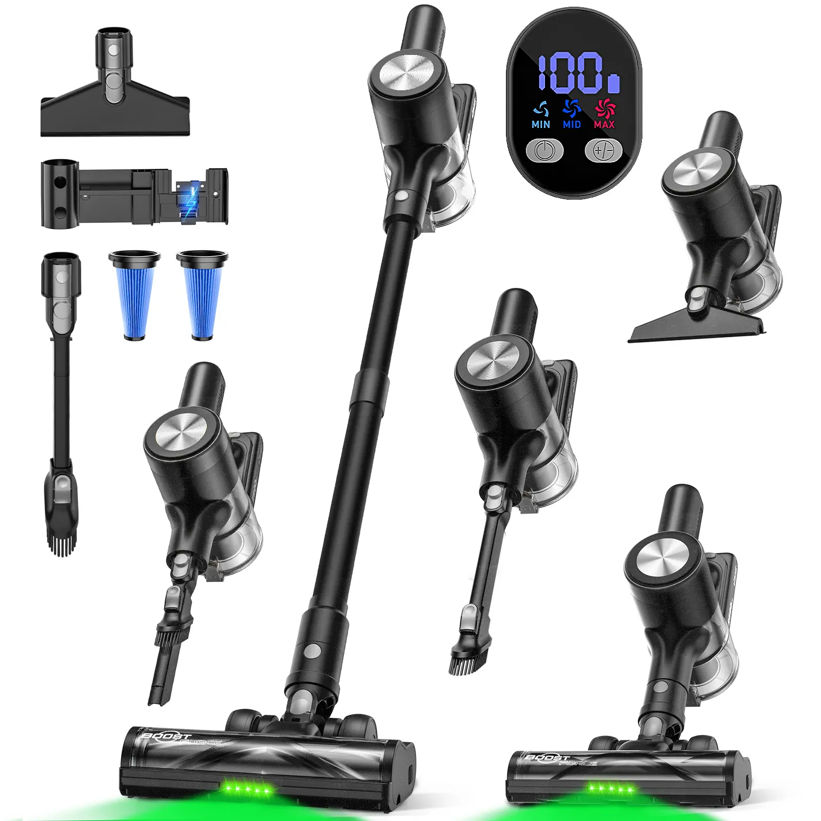 VICEASE Cordless Vacuum Cleaner 500W/55Mins Self-Standing Lightweight Rechargeable Stick Vacuum Cleaners  for Home, Car, Carpet, Stairs, Pet Hair Cleaning