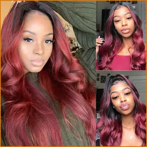 WigFinds Co. Women's Wine Red Long Curly Wig  Large Waves, Middle Part, Full Cap, Heat-Stylable Synthetic Hair
