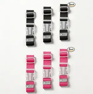 Luggage Straps for Suitcases 6 Pack, Approved Travel Essentials, Luggage Strap for Travel Suitcase & Bag Closure and for Easy Identification, Travel Accessories for Safety & Convenience (3 black + 3 pink)