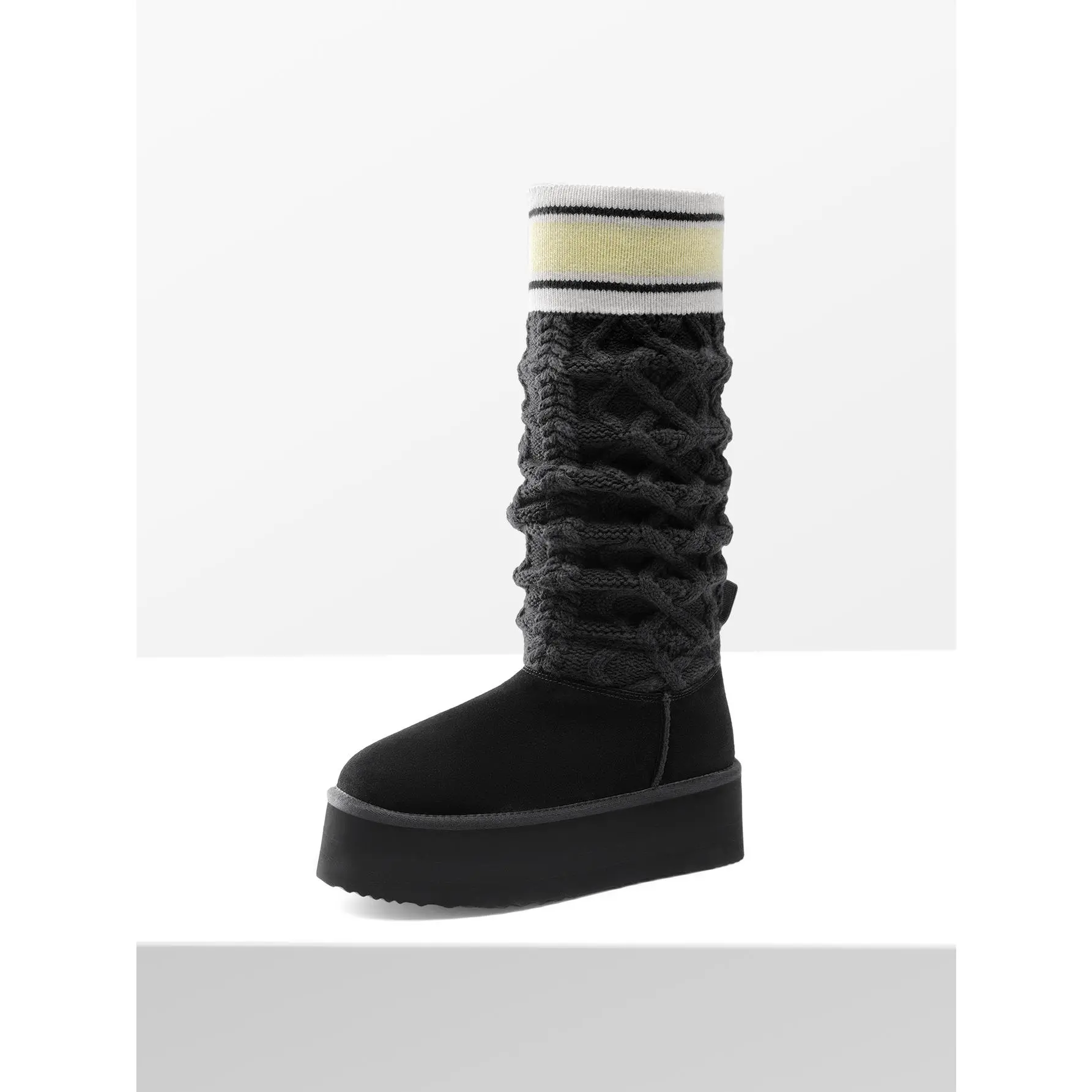 Dream Pairs Women's Boots, Genuine Cowhide Suede Platform Ankle Booties with Cable Knit Cuff, Plush Lining & Anti-Slip EVA Outsole for Outdoors, Boot Heels, Footwear, Platform Heel, Cow Hide, Genuine Hide, Anti-Tear