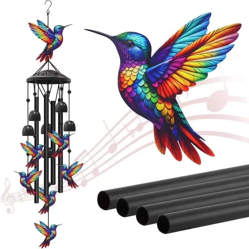 Vintage Hummingbird Wind Chime with Metal Tubes and Bells, Musical Melodic Hanging Bell, Bird Lover Gift, for Soundscape Enthusiasts, Garden Decoration Accessories
