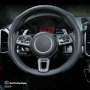 Napa Leather Steering Wheel Cover, 38cm Automotive Car Steering Wheel Insert Accessories, Premium Non-Slip Breathable Quick-Turn Unisex Universal Fit for All Car Models, Steeringwheelcover, Car Accessories Car Interior Kit