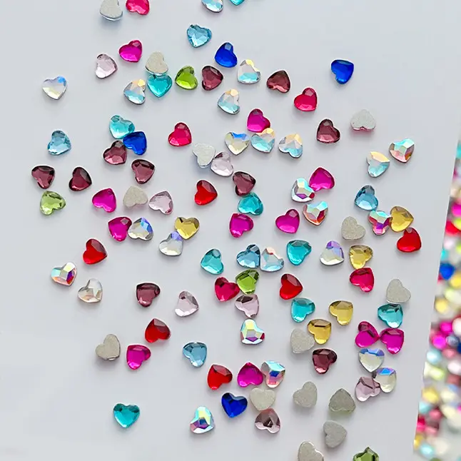 50pcs Heart Shaped Mini Crystals AB Flat Back Fancy Rhinestones Gemstones for DIY Crafts Nails