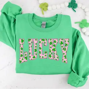 Lucky Sweatshirt, Clover Sweatshirt, St Patricks Day Sweatshirt, Saint Patrick's Pullover, Lucky Sweater, Clovers, Simple Holiday Sweater