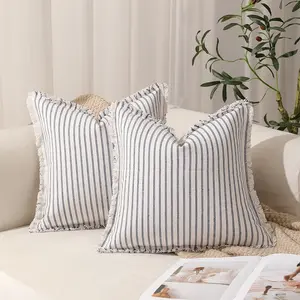 2PCS Throw Pillow Covers, Decorative Striped Pillowcase and Tassel Decoration Pillow Square Cushion Cover, Polyester Fabric, Sofa Sofa Bed Living Room Farmhouse Decoration