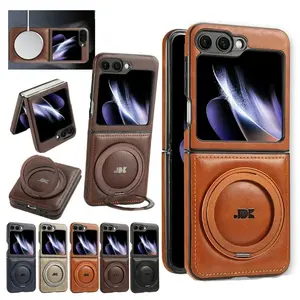 Rotation Bracket Leather Phone Case Magsafe Back Cover for Samsung Galaxy ZFlip6 5G ZFlip 7 6 5 4 3 Magnetic Wireless Charging