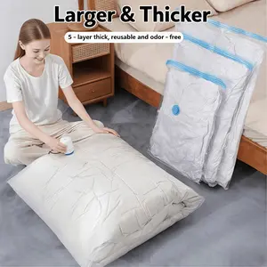 Larger & Thicker 12 Pack Vacuum Storage Bags with Electric Pump 5 Layer Thick Reusable Odor Free Space Saver for Clothes Mattress Blanket Duvets Pillows Comforters Travel Thickened PP Plastic Organizer Sample Bag Bedding Compression Room Tool