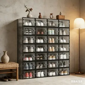 Transparent shoe boxes can be stacked, multi-specification space-saving household storage storage box Clear Shoe Storage