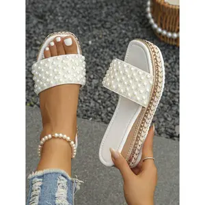 Plus Size 36-42 Fashion Casual Thick Sole Plaid Wedge Sandals, Minimalist Daily Wear Black & Gold Grid Design, Lightweight & Comfortable Open Toe Women Sandals, Summer