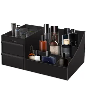 Premium Black Cologne Organizer for Men - 3-Tier Storage with Drawers for Perfume, Skincare & Grooming - Modern Bathroom Vanity Organizer, Perfect Gift for Him Boxes  Water Proof Kitchen